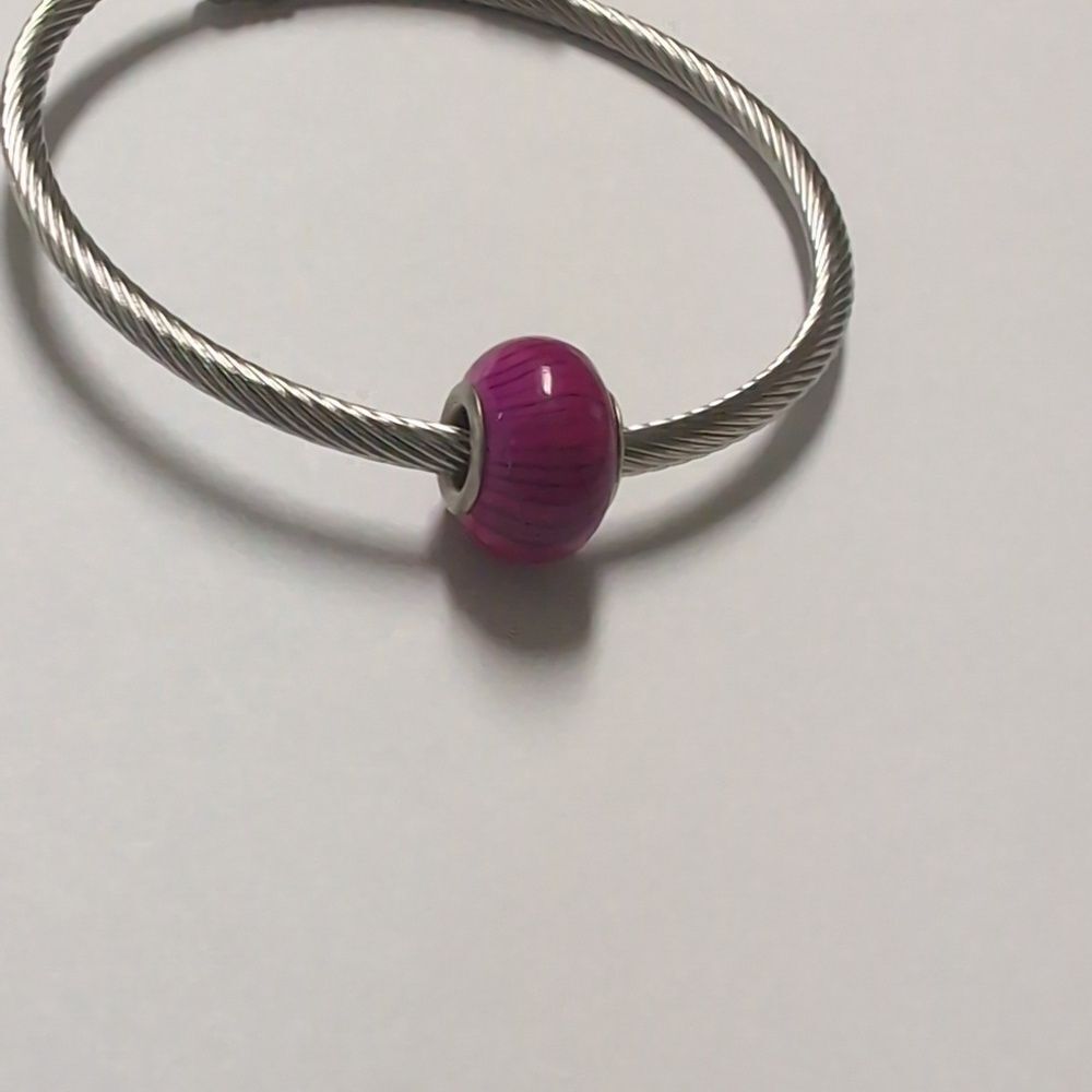 Pink with Black Stripes‎ Charm for Pandora Style Bracelet